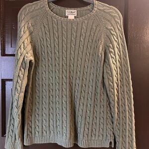 L.L. Bean Women's Sage Green Cable Crewneck Sweater